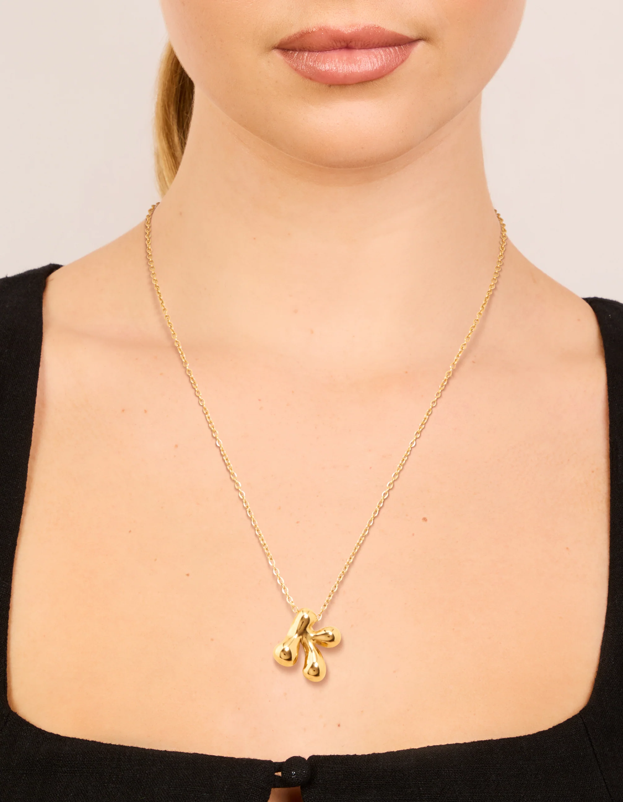 Waterproof Gold Plated Stainless Steel Large Bubble Letter K Necklace - Image 2