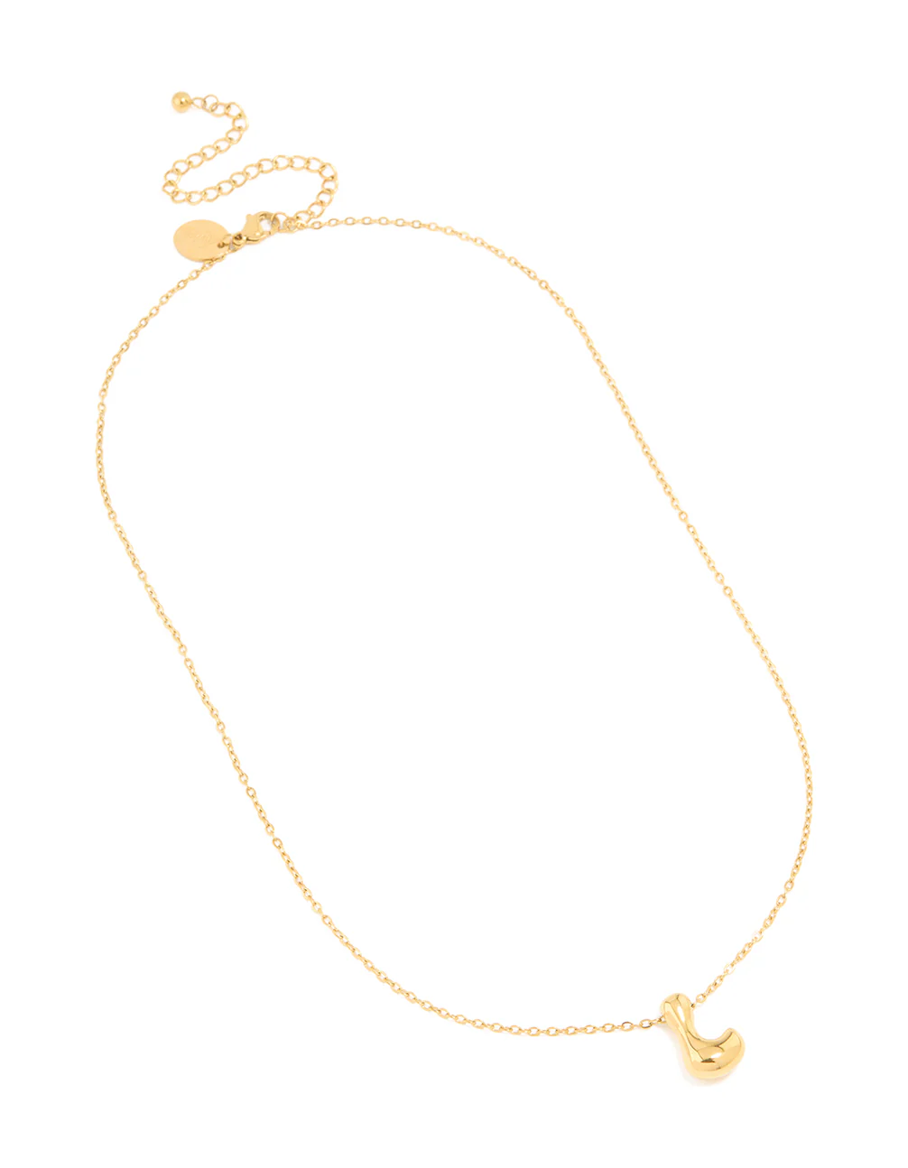 Waterproof Gold Plated Stainless Steel Large Bubble Letter L Necklace - Image 4