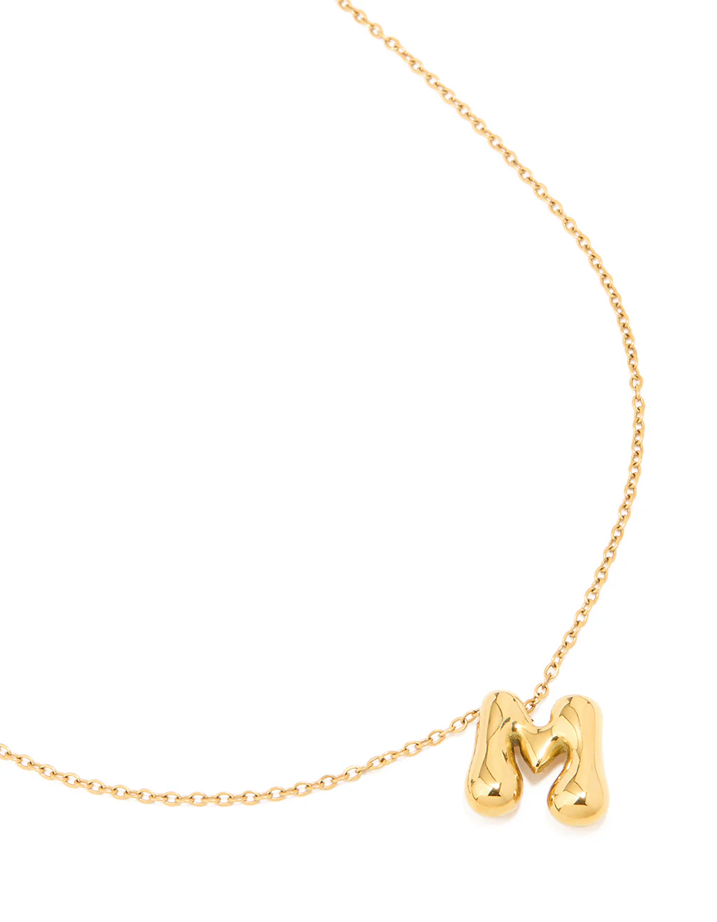 Waterproof Gold Plated Stainless Steel Large Bubble Letter M Necklace - Image 2
