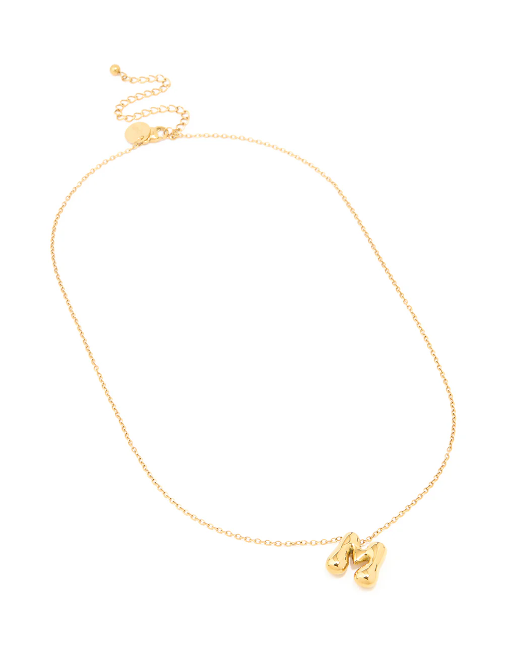 Waterproof Gold Plated Stainless Steel Large Bubble Letter M Necklace - Image 4