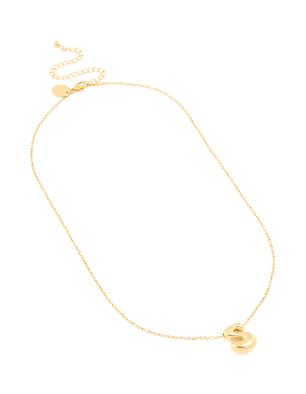 Waterproof Gold Plated Stainless Steel Large Bubble Letter S Necklace - Image 4