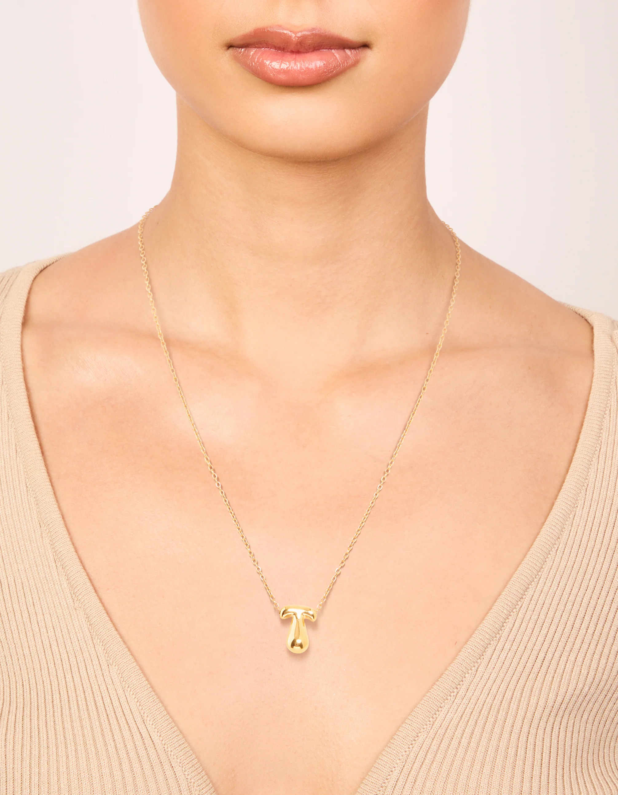 Waterproof Gold Plated Stainless Steel Large Bubble Letter T Necklace - Image 2