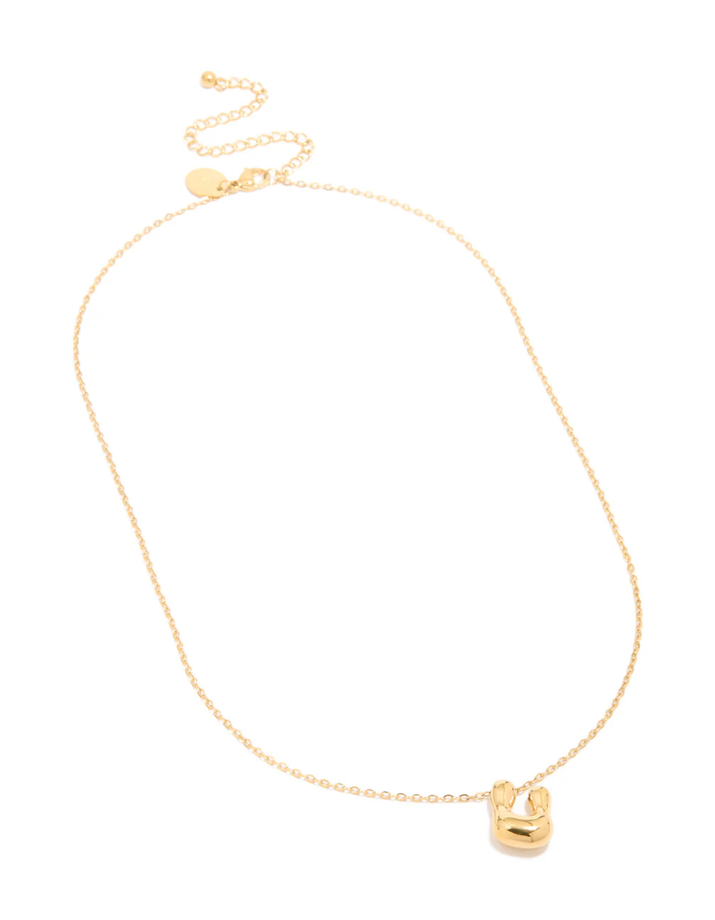 Waterproof Gold Plated Stainless Steel Large Bubble Letter U Necklace - Image 3