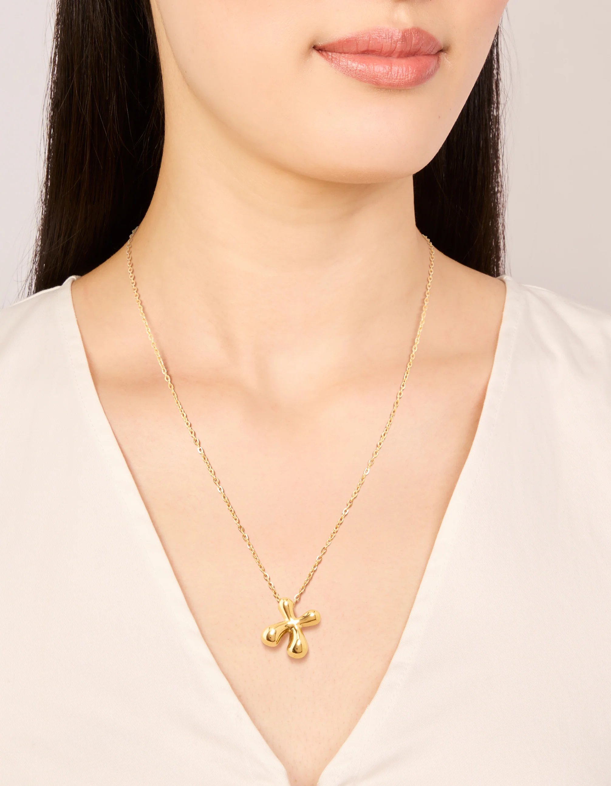 Waterproof Gold Plated Stainless Steel Large Bubble Letter X Necklace - Image 2