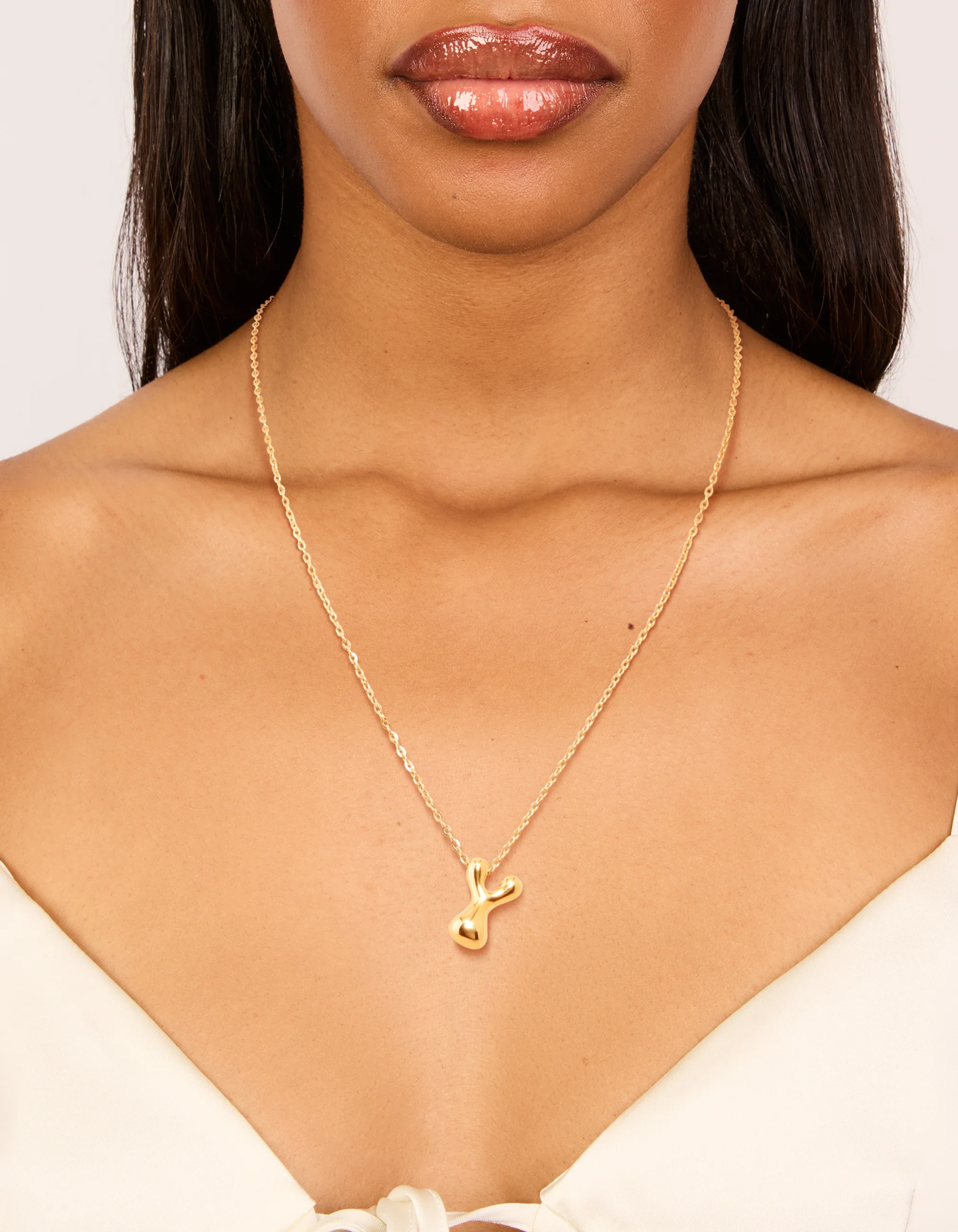 Waterproof Gold Plated Stainless Steel Large Bubble Letter Y Necklace - Image 2