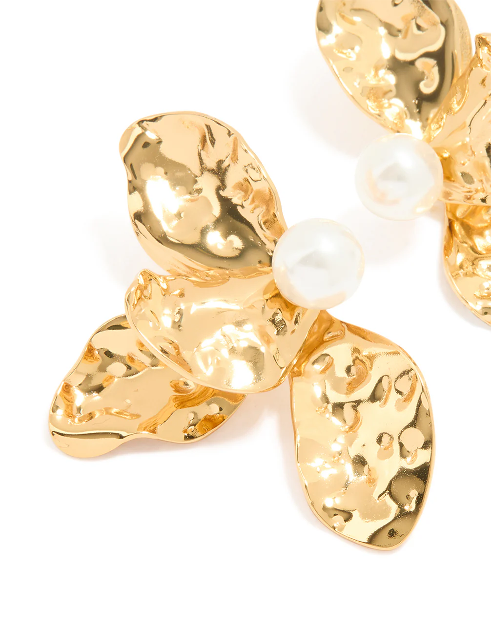 Waterproof Gold Plated Stainless Steel Large Flower Pearl Stud Earrings - Image 2