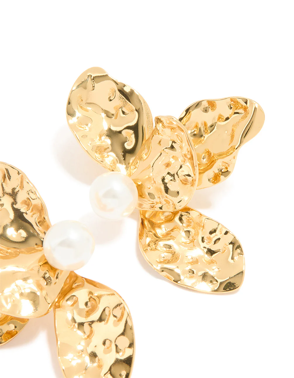 Waterproof Gold Plated Stainless Steel Large Flower Pearl Stud Earrings - Image 3