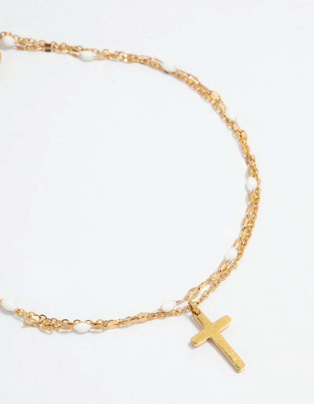 Waterproof Gold Plated Stainless Steel Layered Cross Bracelet - Image 2
