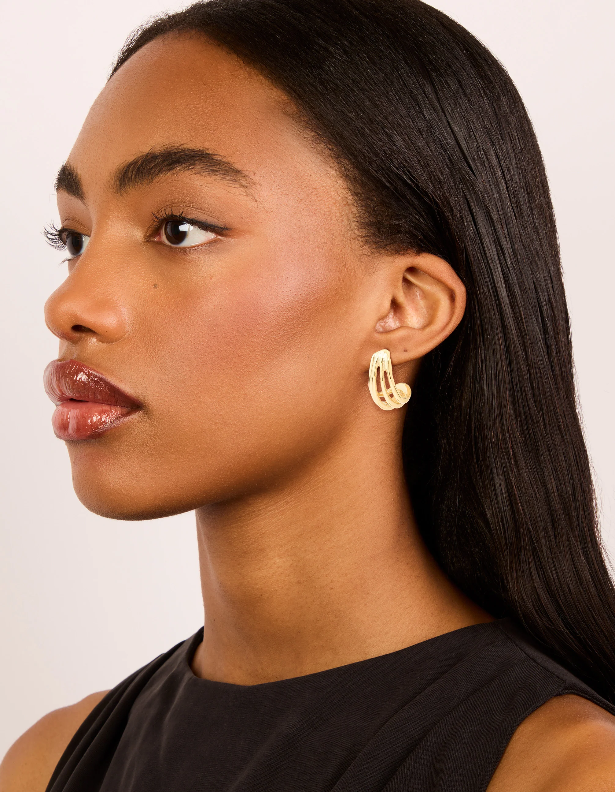 Waterproof Gold Plated Stainless Steel Layered Hoop Earrings - Image 3