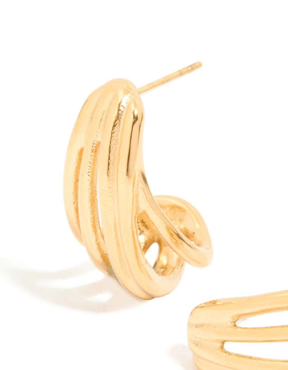 Waterproof Gold Plated Stainless Steel Layered Hoop Earrings - Image 4