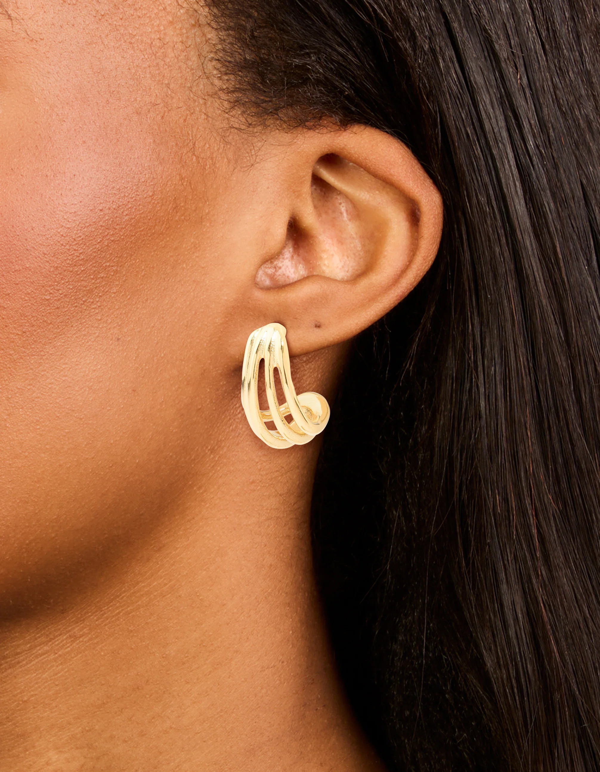 Waterproof Gold Plated Stainless Steel Layered Hoop Earrings - Image 6