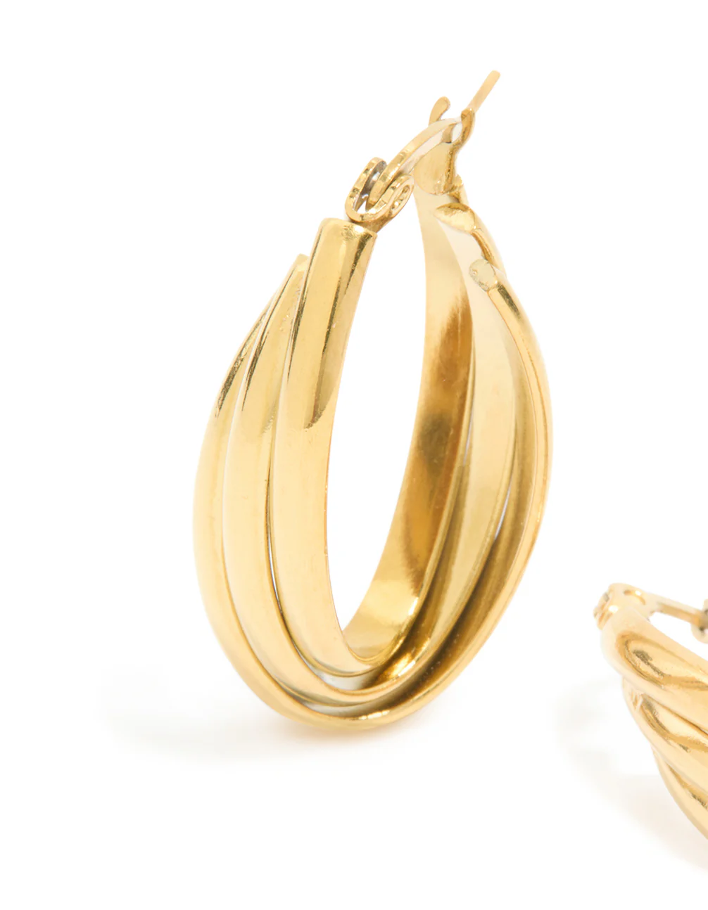 Waterproof Gold Plated Stainless Steel Layered Huggie Earrings - Image 4