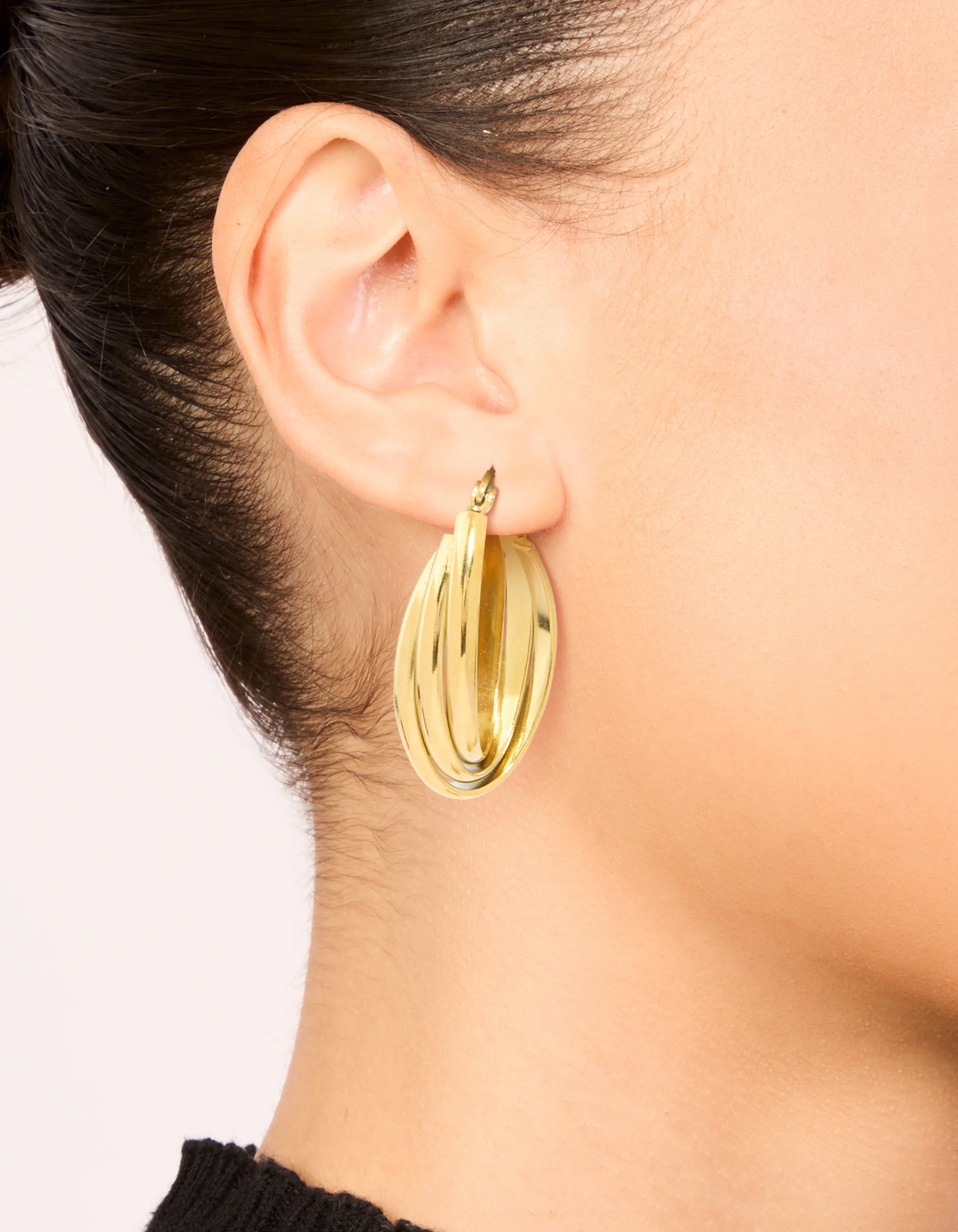 Waterproof Gold Plated Stainless Steel Layered Huggie Earrings - Image 6