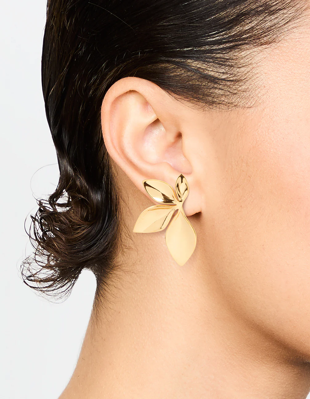 Waterproof Gold Plated Stainless Steel Leaf Cluster Stud Earrings - Image 2