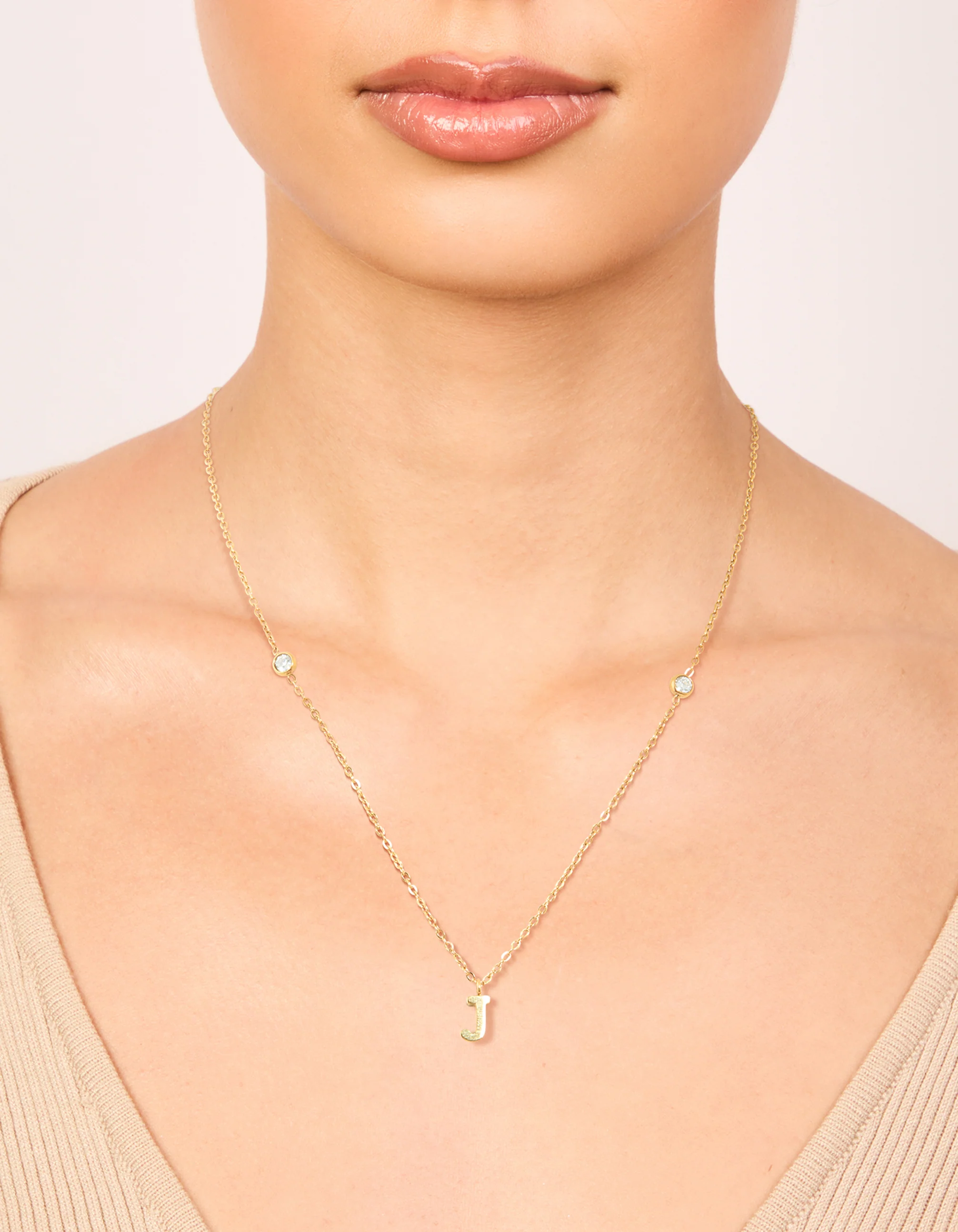 Waterproof Gold Plated Stainless Steel Letter J Dainty Pendant Necklace - Image 2