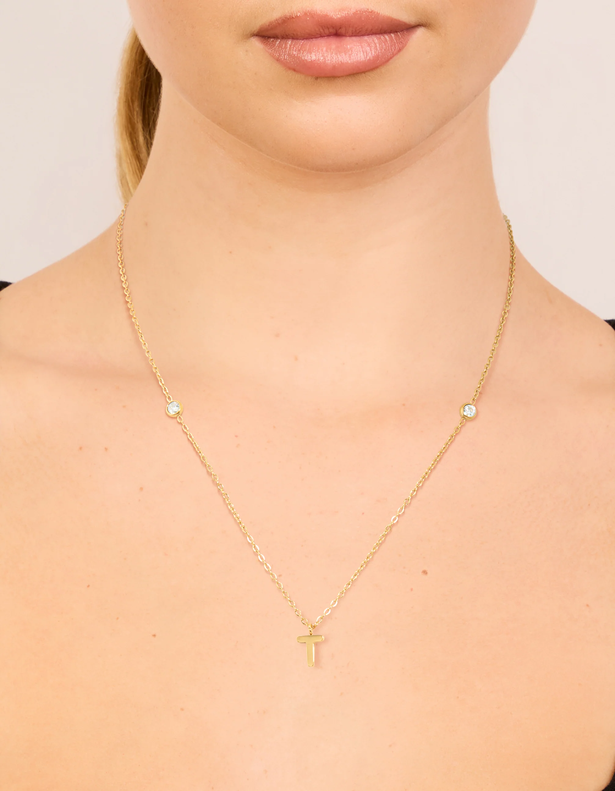 Waterproof Gold Plated Stainless Steel Letter T Dainty Pendant Necklace - Image 2