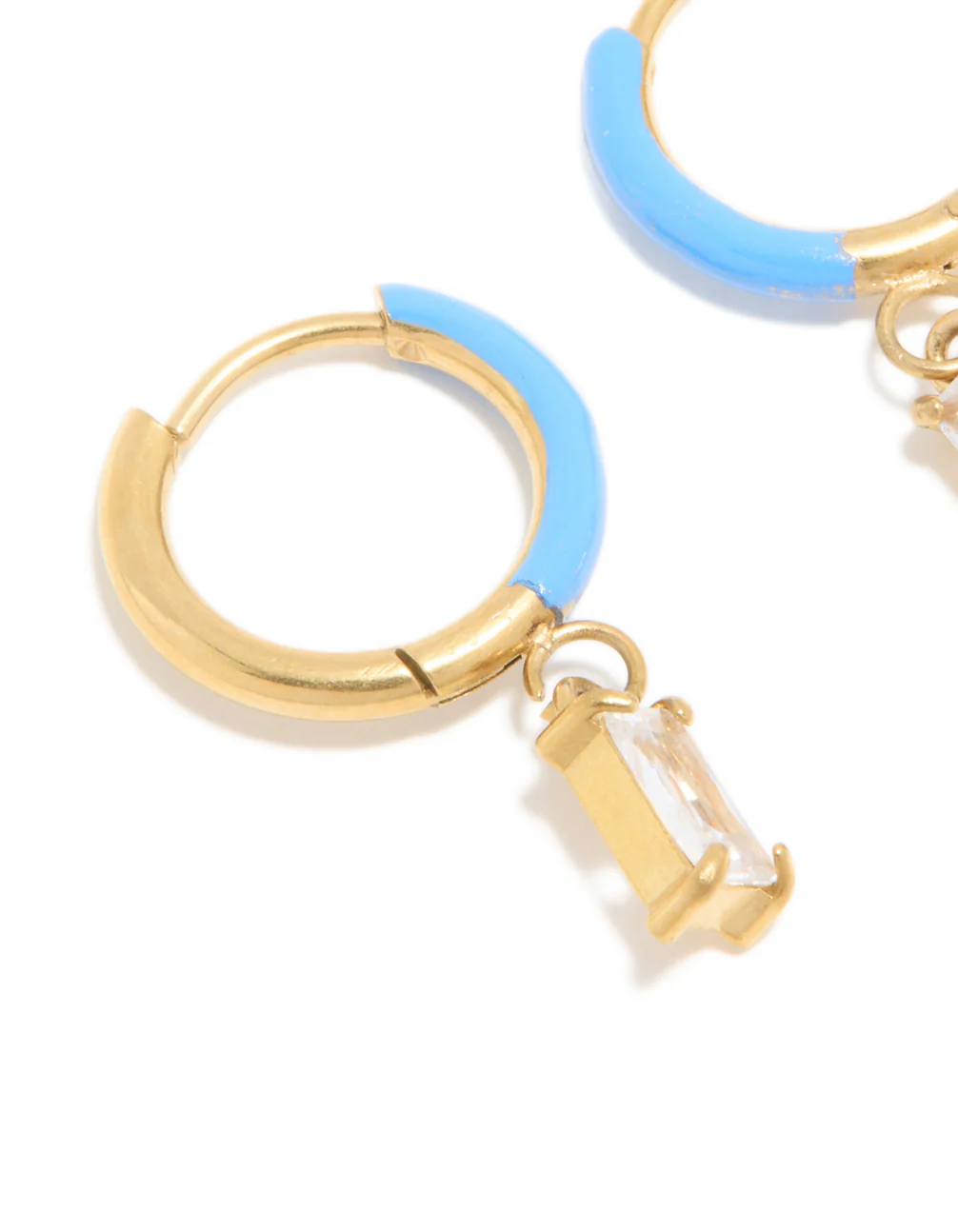 Waterproof Gold Plated Stainless Steel Light Blue Enamel Cubic Zirconia Charm Huggie Earrings - Image 4