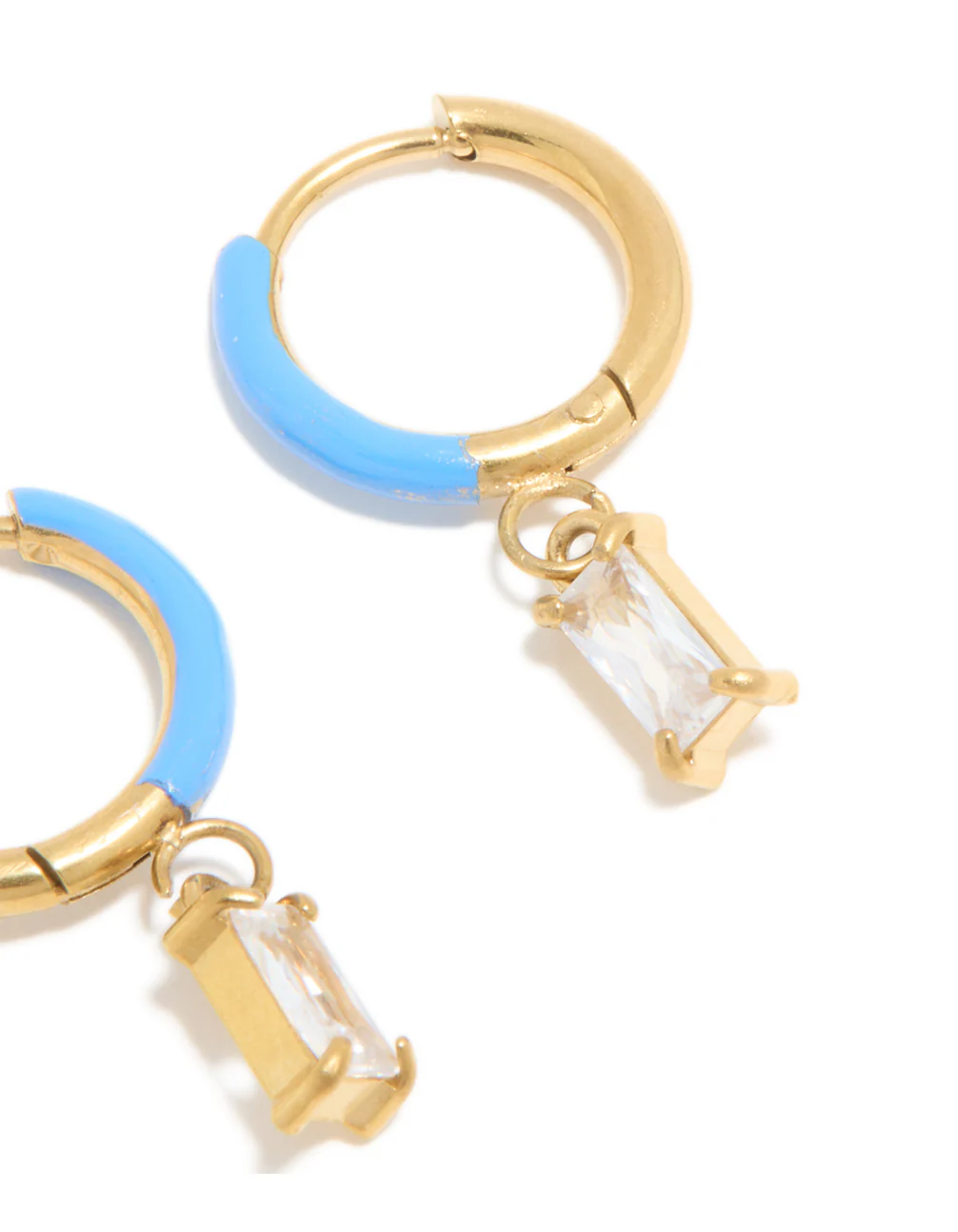 Waterproof Gold Plated Stainless Steel Light Blue Enamel Cubic Zirconia Charm Huggie Earrings - Image 5