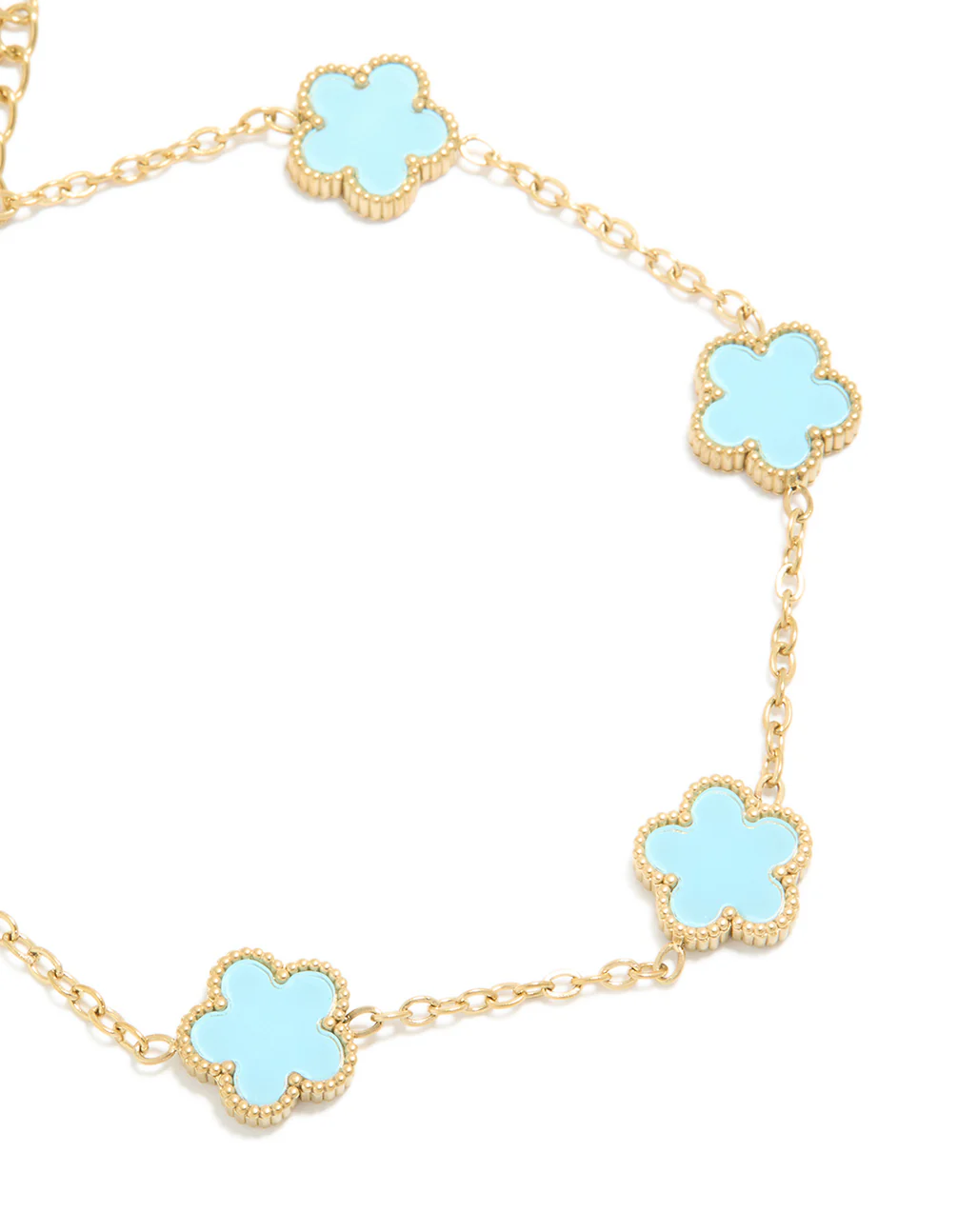 Waterproof Gold Plated Stainless Steel Light Blue Petal Flower Charm Bracelet - Image 4