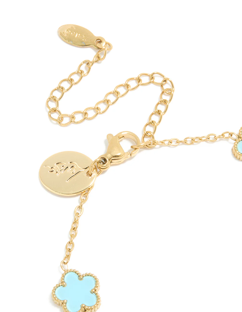Waterproof Gold Plated Stainless Steel Light Blue Petal Flower Charm Bracelet - Image 5