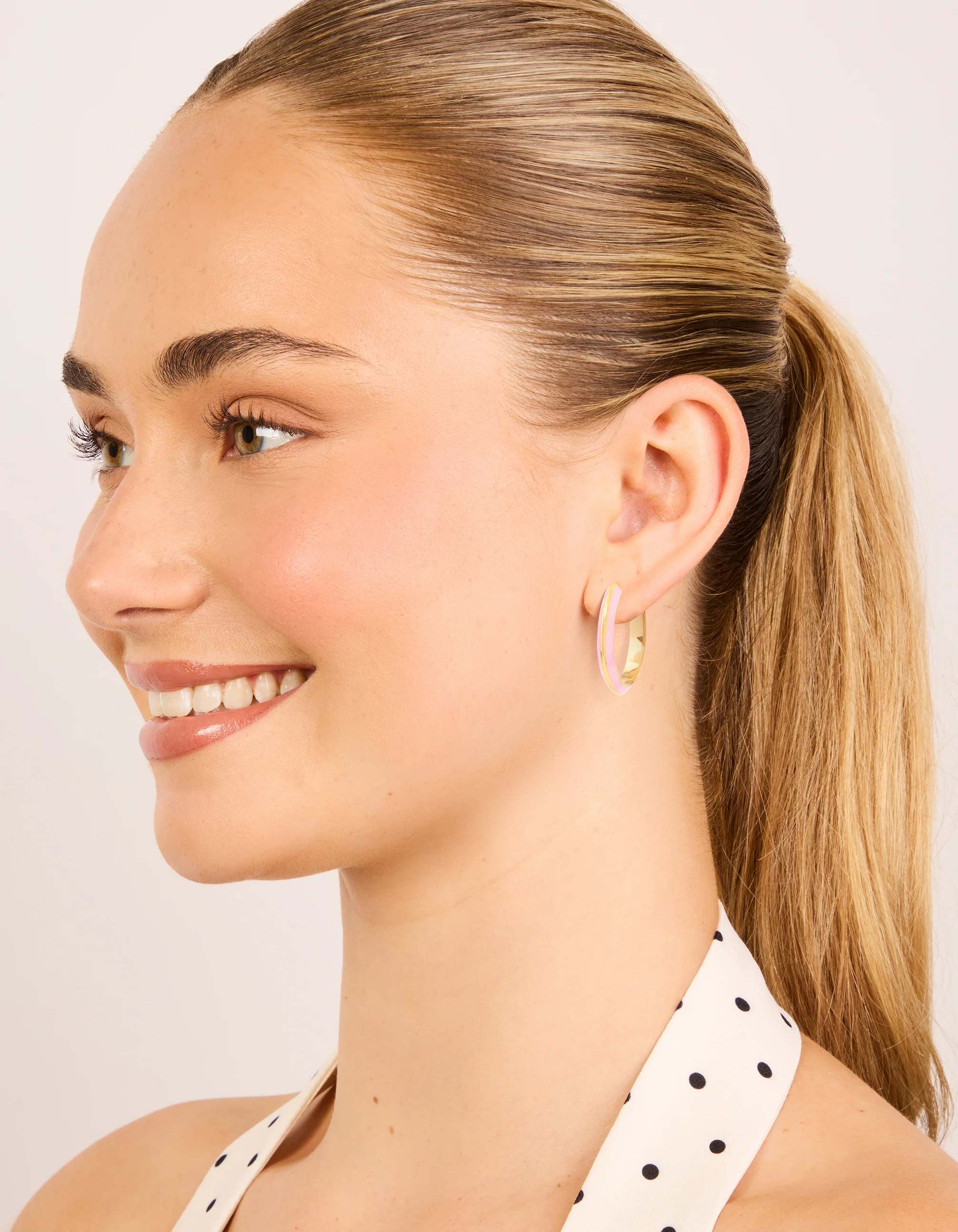 Waterproof Gold Plated Stainless Steel Light Pink Enamel Hoop Earrings - Image 3