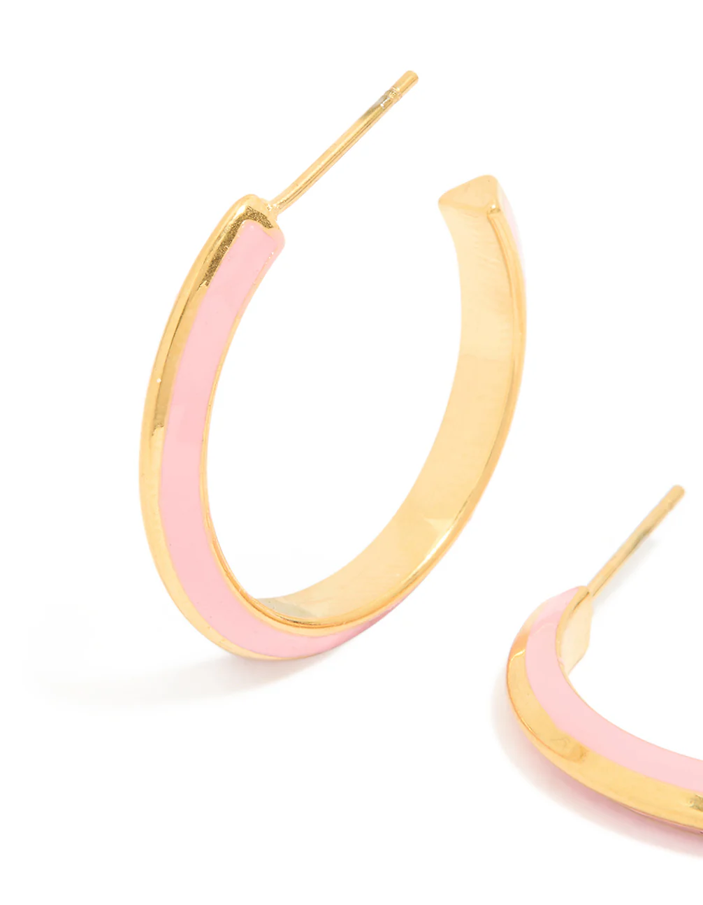 Waterproof Gold Plated Stainless Steel Light Pink Enamel Hoop Earrings - Image 4