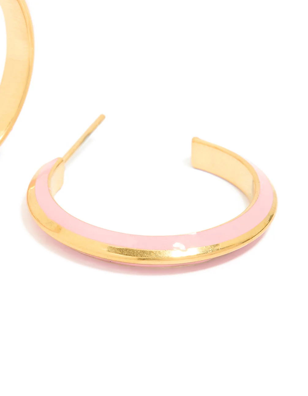 Waterproof Gold Plated Stainless Steel Light Pink Enamel Hoop Earrings - Image 5