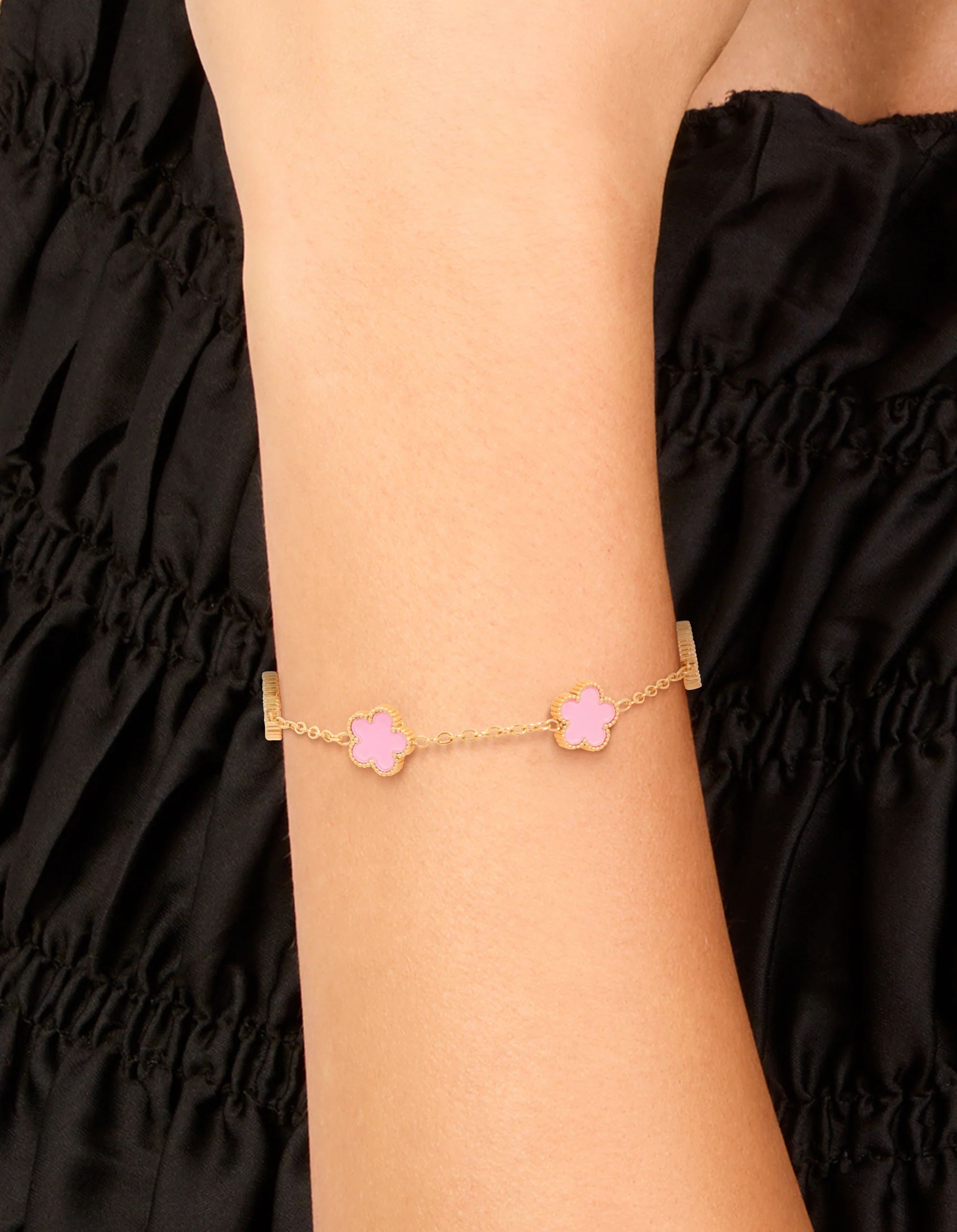 Waterproof Gold Plated Stainless Steel Light Pink Petal Flower Charm Bracelet - Image 2