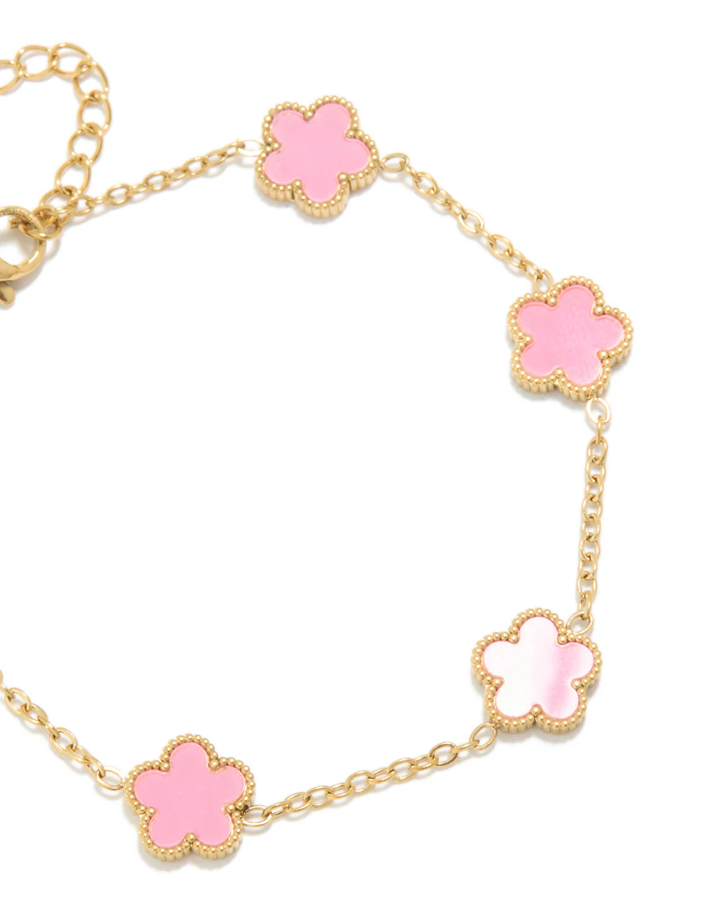 Waterproof Gold Plated Stainless Steel Light Pink Petal Flower Charm Bracelet - Image 4