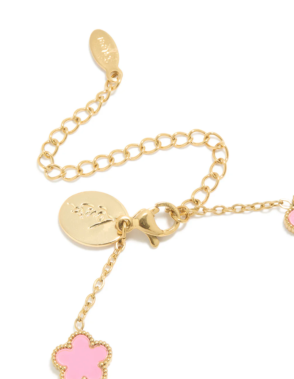 Waterproof Gold Plated Stainless Steel Light Pink Petal Flower Charm Bracelet - Image 5