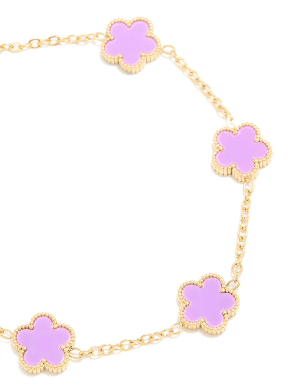 Waterproof Gold Plated Stainless Steel Light Purple Petal Flower Charm Bracelet - Image 4