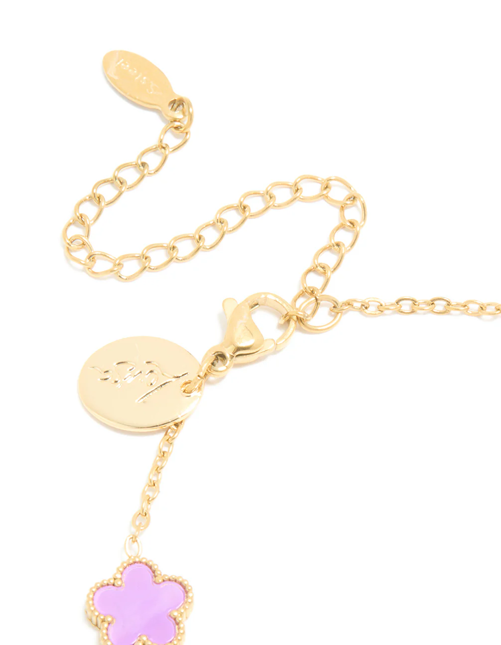 Waterproof Gold Plated Stainless Steel Light Purple Petal Flower Charm Bracelet - Image 5
