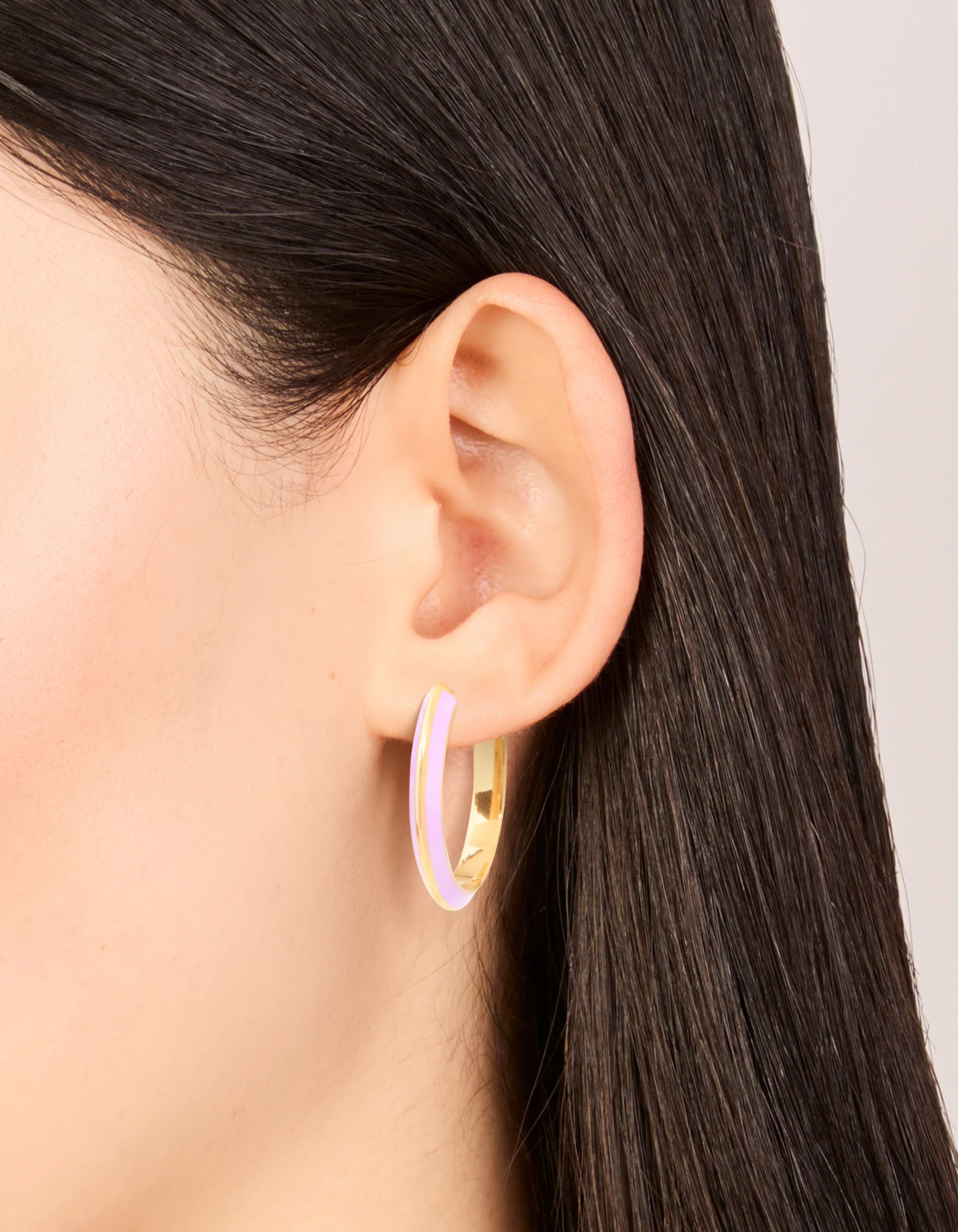 Waterproof Gold Plated Stainless Steel Lilac Enamel Hoop Earrings - Image 2