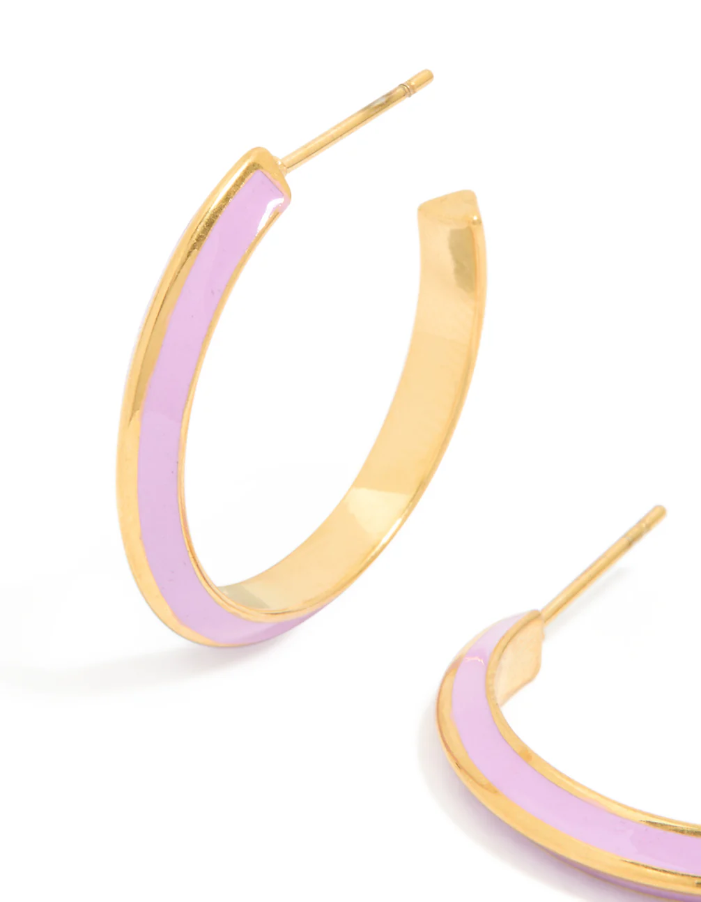 Waterproof Gold Plated Stainless Steel Lilac Enamel Hoop Earrings - Image 4