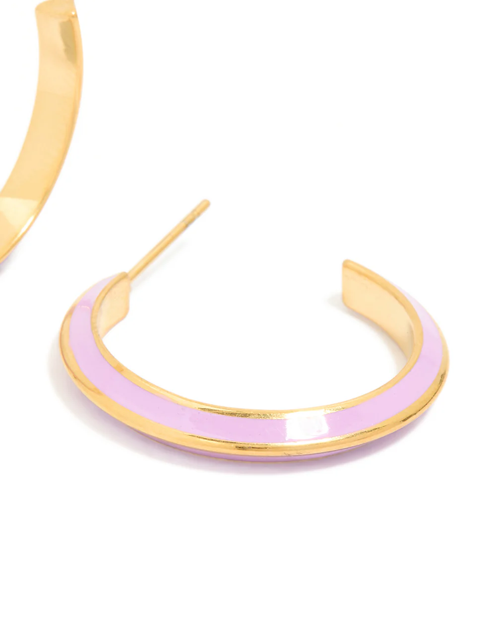 Waterproof Gold Plated Stainless Steel Lilac Enamel Hoop Earrings - Image 5