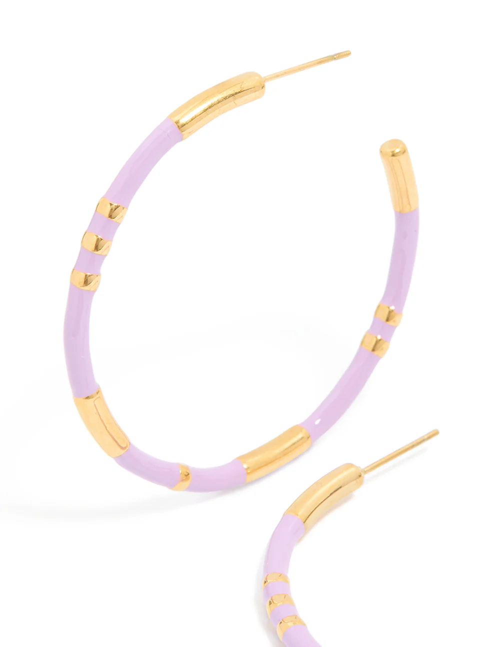 Waterproof Gold Plated Stainless Steel Lilac Enamel Hoop Earrings - Image 4
