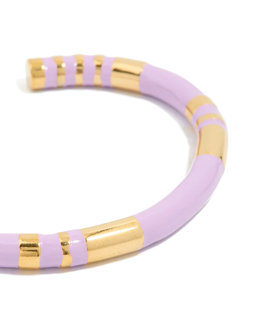 Waterproof Gold Plated Stainless Steel Lilac Enamel Striped Wrist Cuff - Image 4