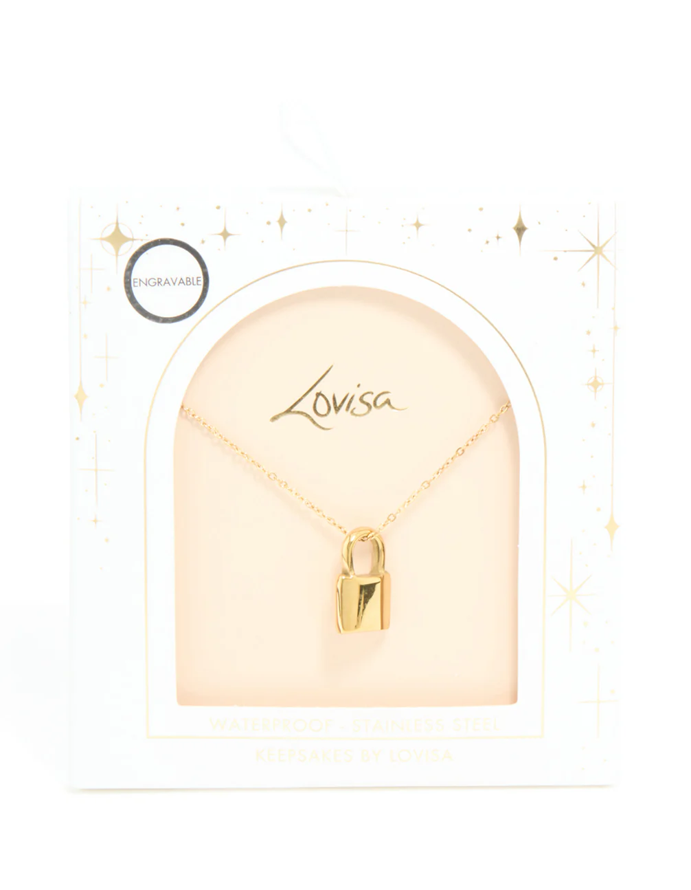 Waterproof Gold Plated Stainless Steel Lock Pendant Necklace - Image 5