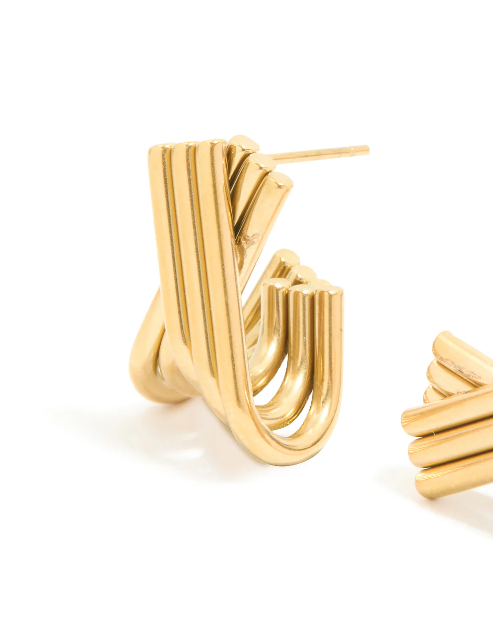 Waterproof Gold Plated Stainless Steel Long Layered Circle Hoop Earrings - Image 2