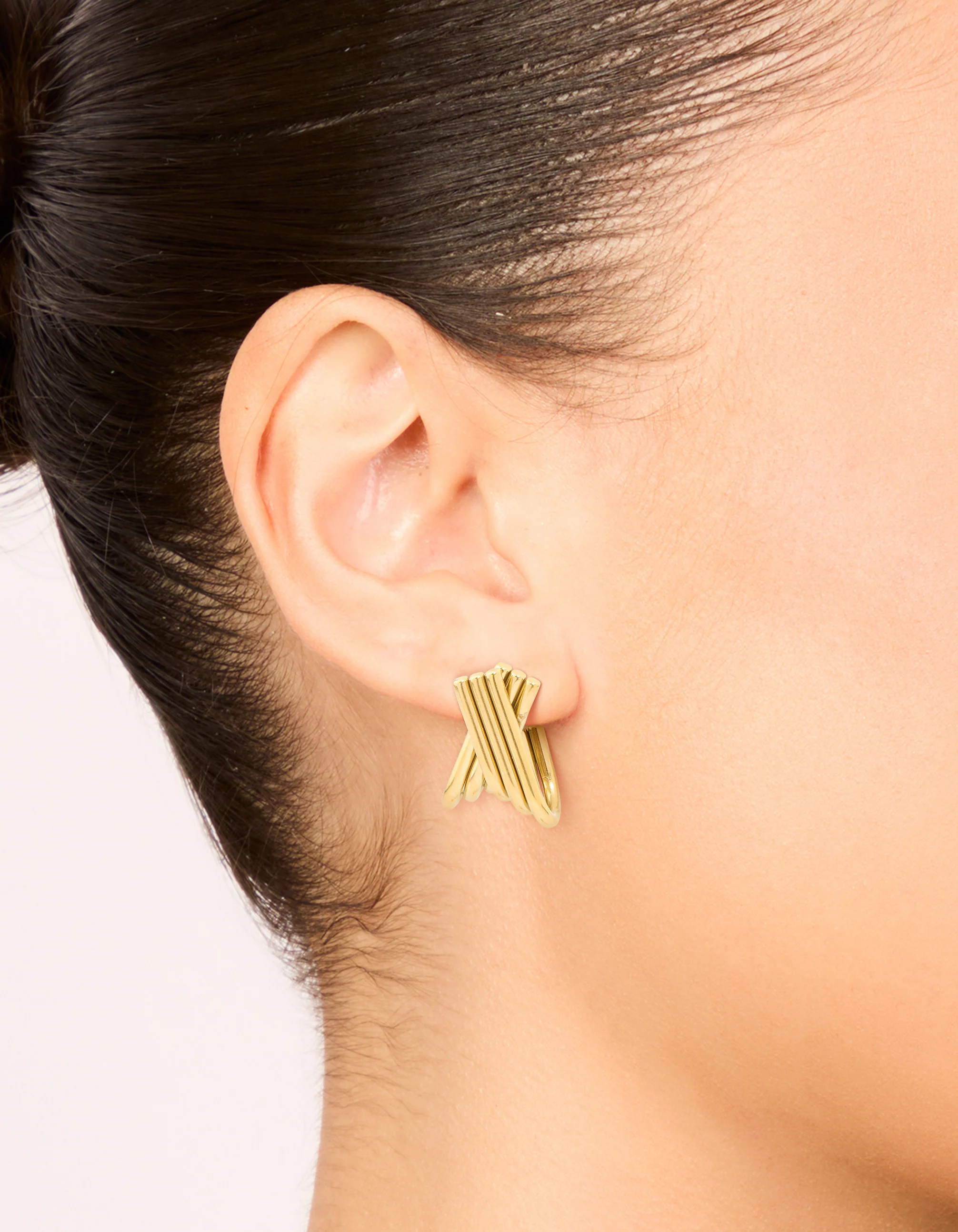 Waterproof Gold Plated Stainless Steel Long Layered Circle Hoop Earrings - Image 4
