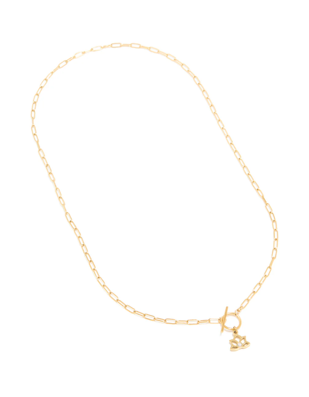 Waterproof Gold Plated Stainless Steel Lotus Flower T & O Necklace - Image 2