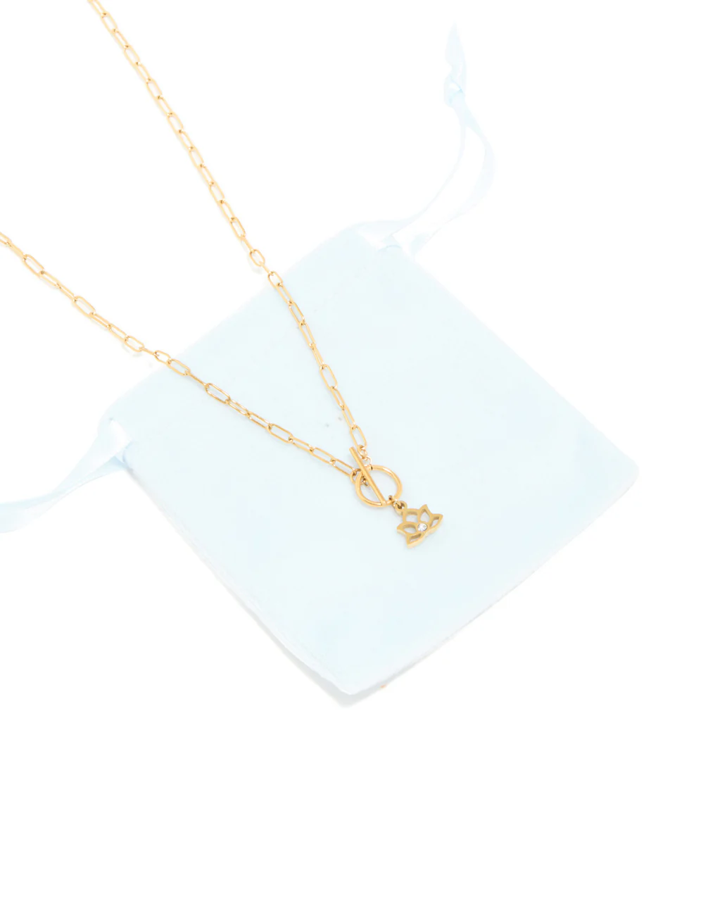 Waterproof Gold Plated Stainless Steel Lotus Flower T & O Necklace - Image 3