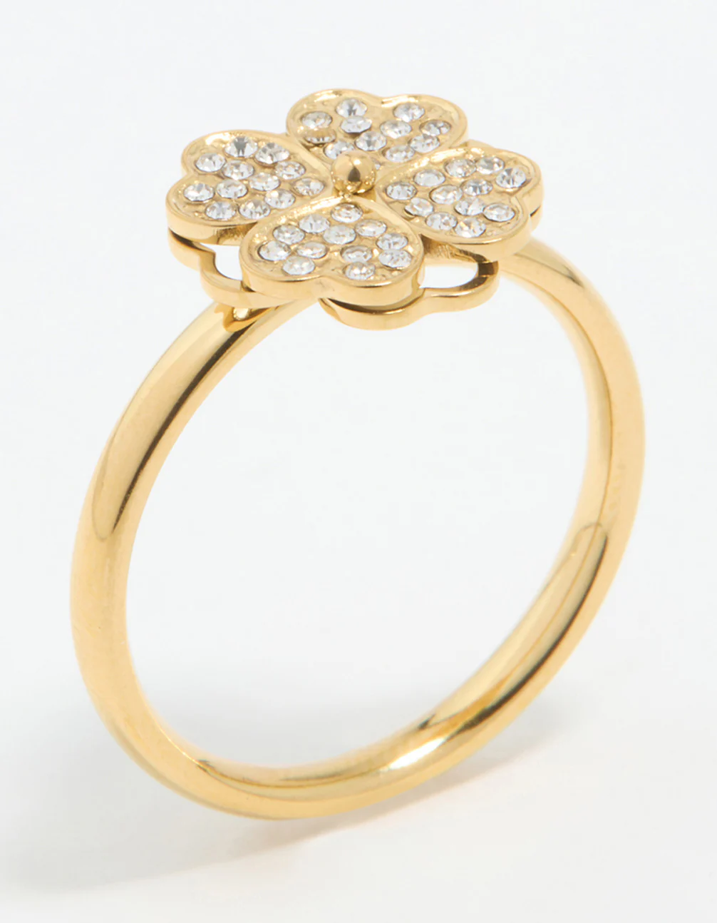 Waterproof Gold Plated Stainless Steel Lucky Clover Ring - Image 2