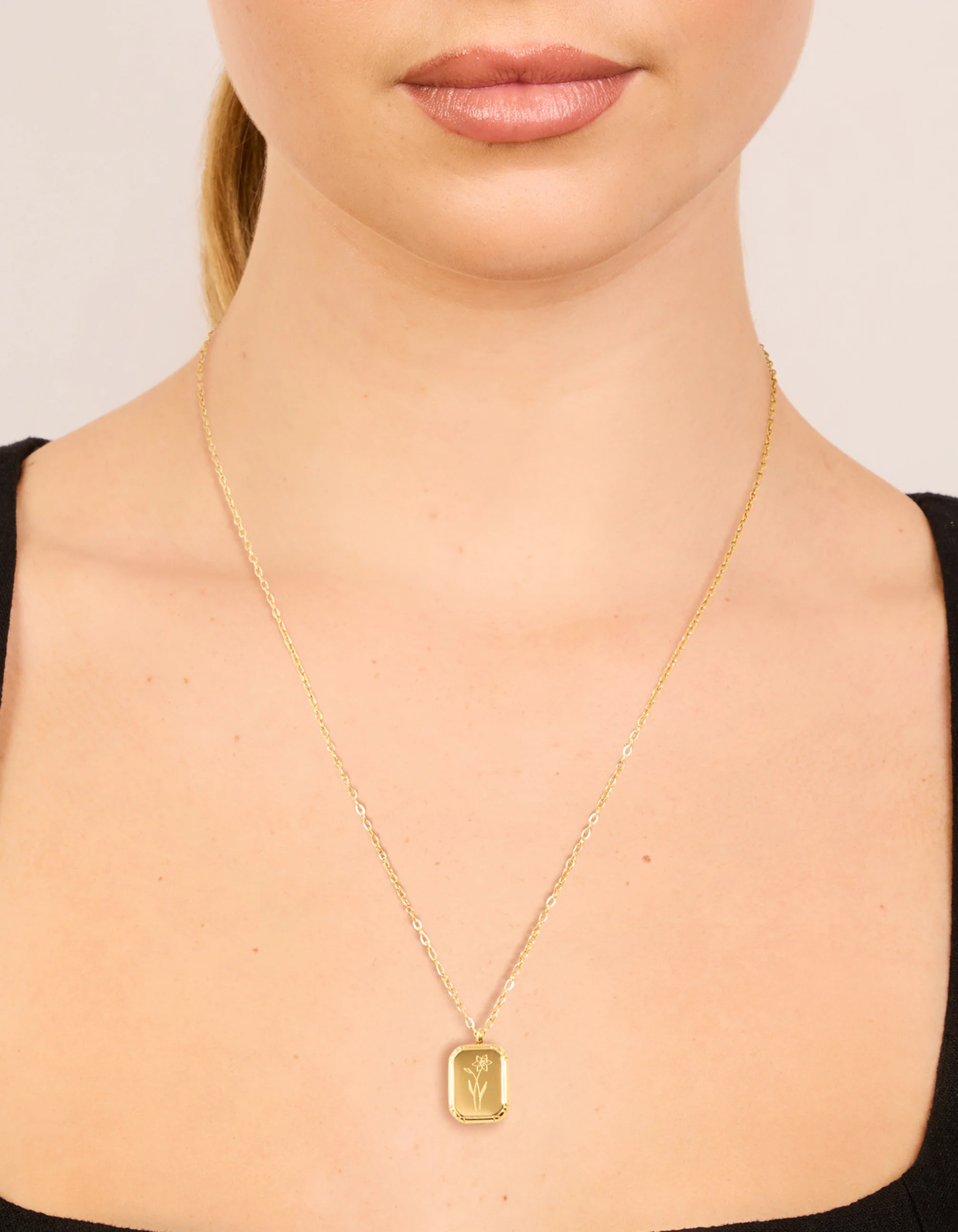 Waterproof Gold Plated Stainless Steel March Birth Flower Daffodil Necklace - Image 2