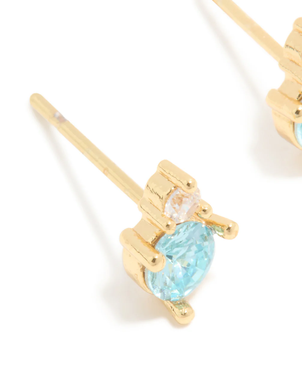 Waterproof Gold Plated Stainless Steel March Birthstone Cubic Zirconia Duo Stud Earrings - Image 4