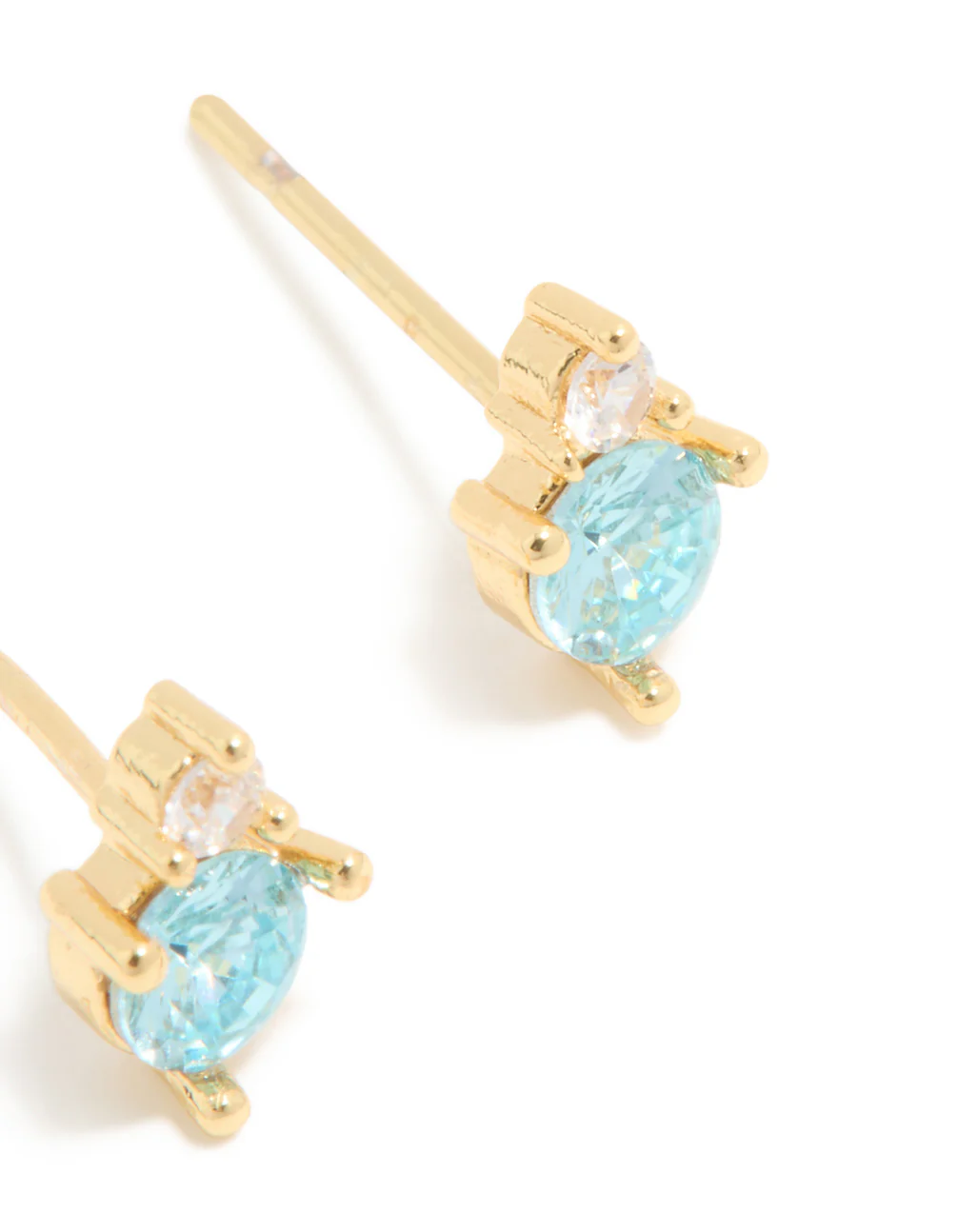 Waterproof Gold Plated Stainless Steel March Birthstone Cubic Zirconia Duo Stud Earrings - Image 5