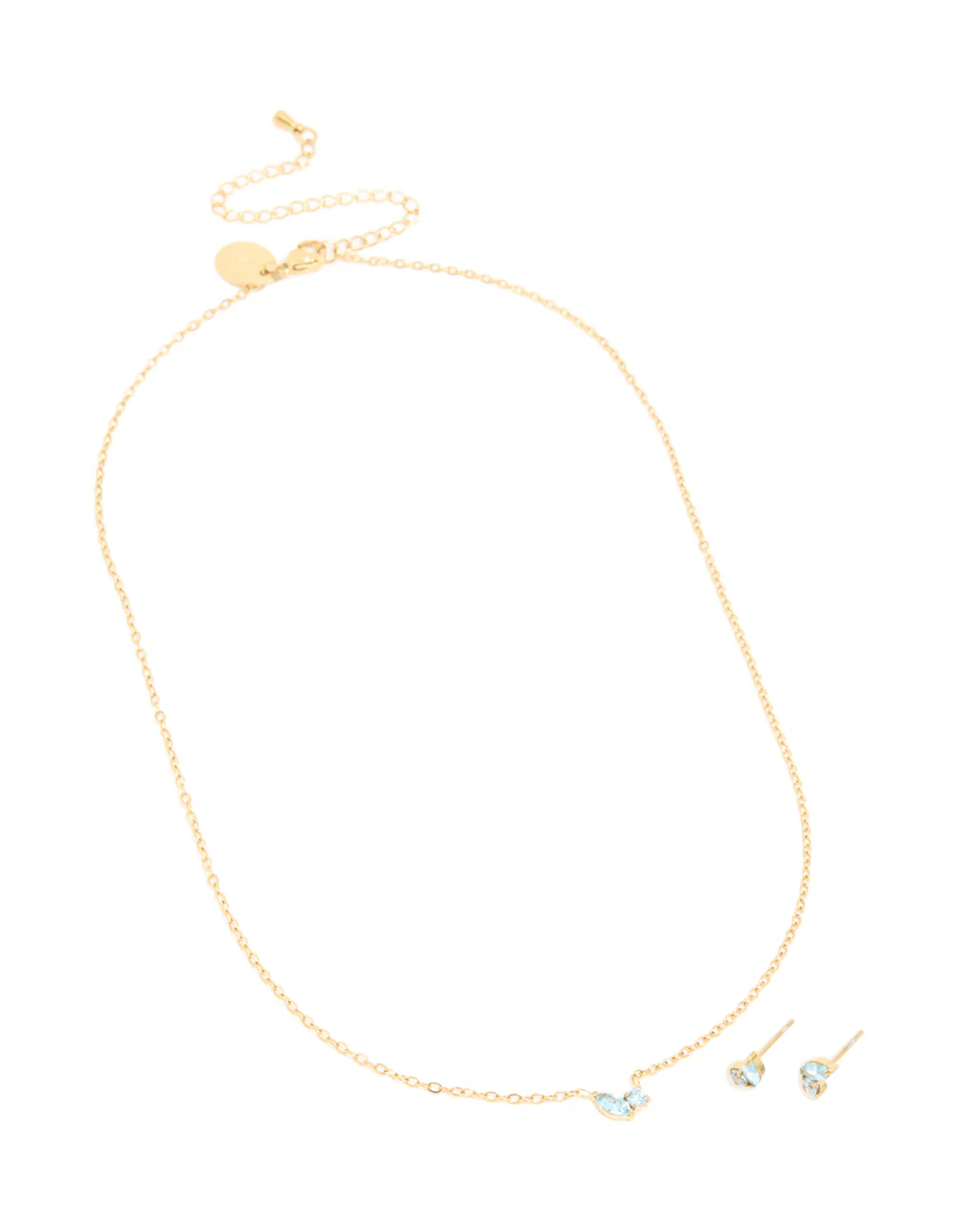 Waterproof Gold Plated Stainless Steel March Blue Cubic Zirconia Birthstone Necklace & Earrings Set - Image 2