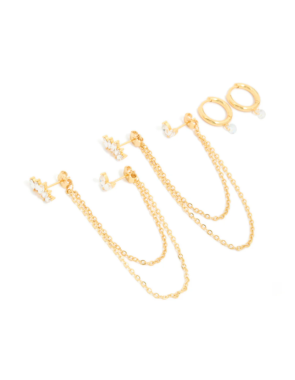 Waterproof Gold Plated Stainless Steel Marquise Earrings 3-Pack - Image 2