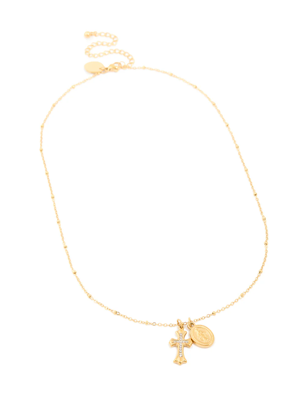 Waterproof Gold Plated Stainless Steel Mary & Cross Necklace - Image 4