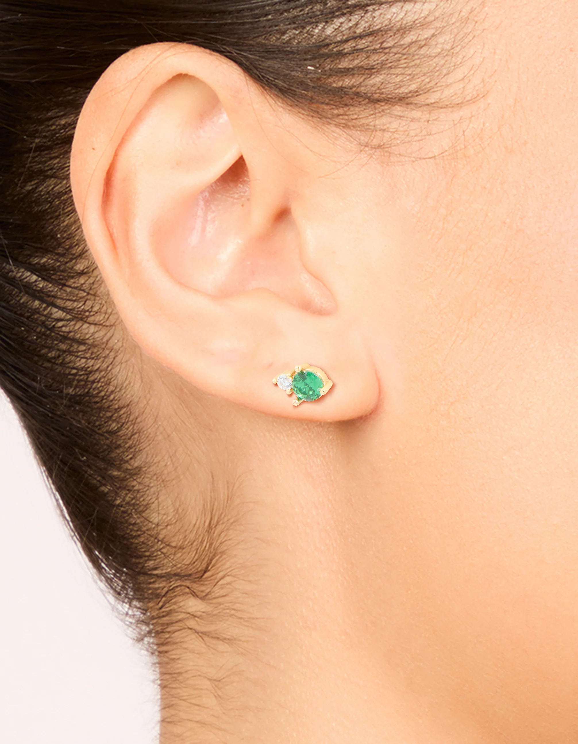 Waterproof Gold Plated Stainless Steel May Cubic Zirconia Duo Stud Earrings - Image 2
